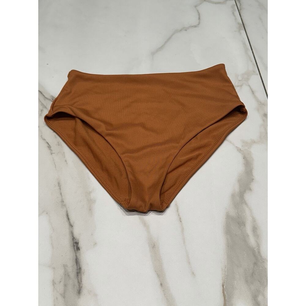 Primark Women’s Ribbed Dark Orange High Cut Bikini Bottoms, Size 2